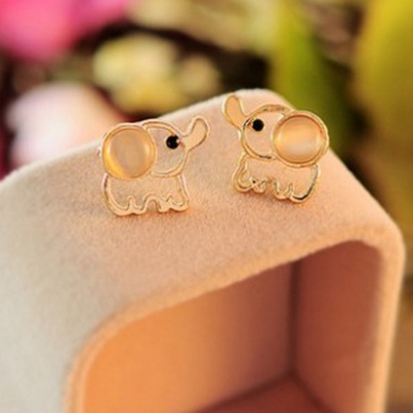 Opal Baby Elephant Stud Earrings - Picture 2 of 6